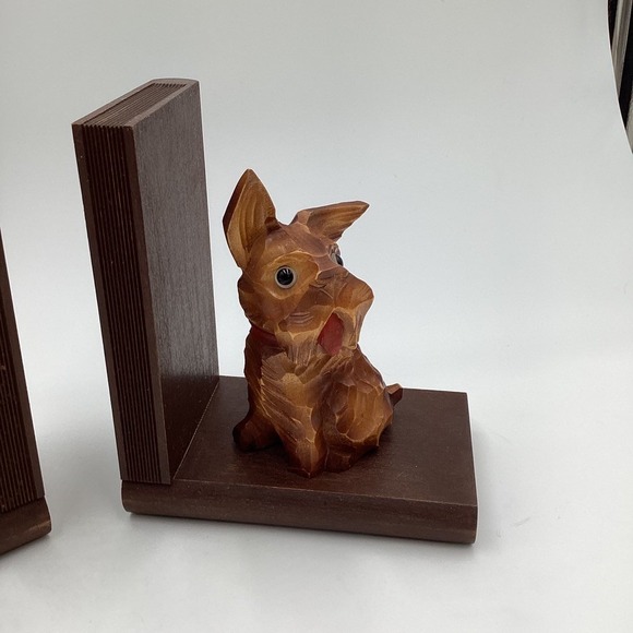 Vintage Wooden Dog Bookends Hand Carved Scottie Terrier Novelty Book Holders - Picture 3 of 7